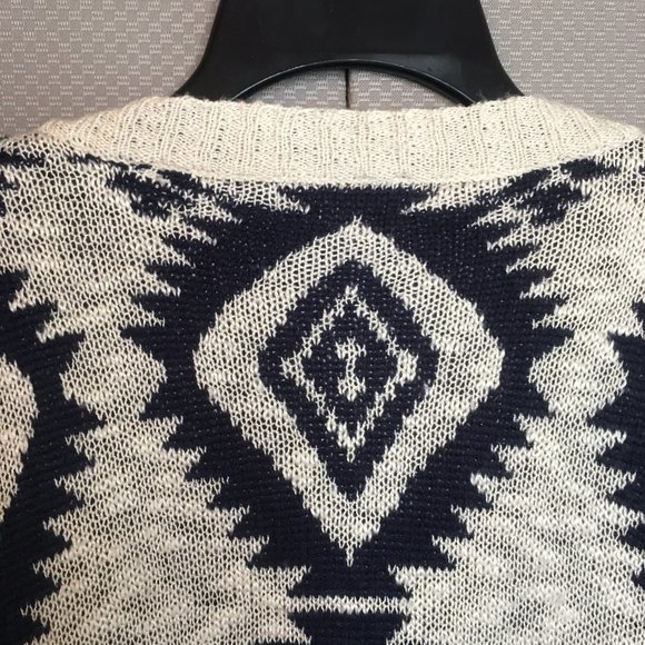 Arizona Jean Co Women Ivory/Blue Open Front Knit Cardigan Sweater Size Medium - Picture 9 of 11